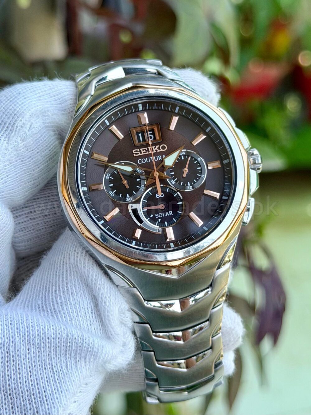 SEIKO Coutura Solar Chronograph SSC628 Brown Dial Two-Tone 44mm Japan Mens