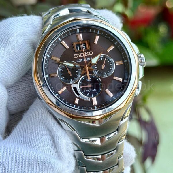 SEIKO Coutura Solar Chronograph SSC628 Brown Dial Two-Tone 44mm Japan Mens