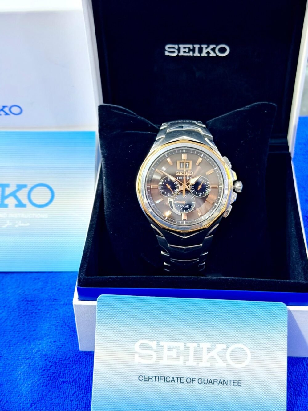 SEIKO Coutura Solar Chronograph SSC628 Brown Dial Two-Tone 44mm Japan Mens – photo 4