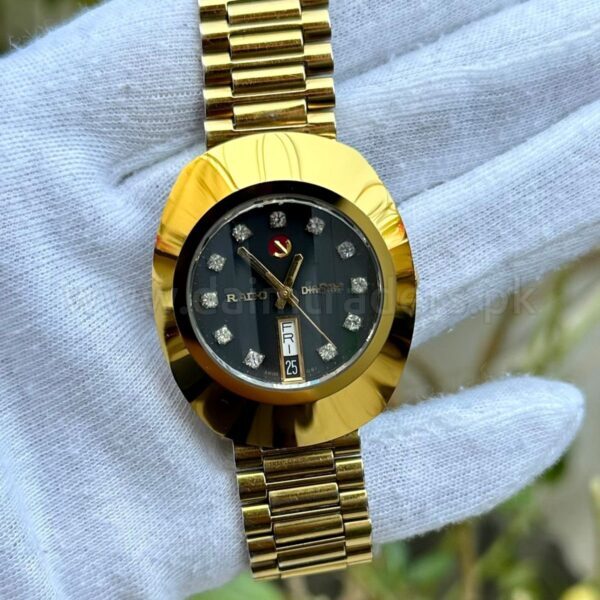 RADO DiaStar Original 061 R12413613 Black Dial Gold PVD Day-Date Automatic Swiss Mens