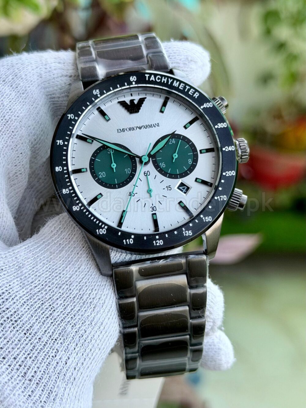 Emporio Armani Diver Chronograph AR11471 White Panda Dial Gunmetal 43mm Quartz Mens