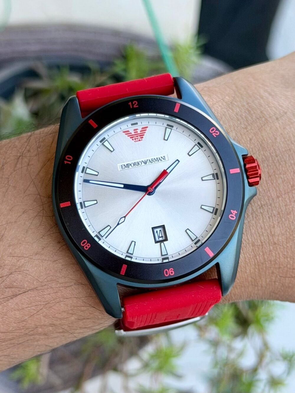Emporio Armani AR11219 Silver Dial Red Strap 40mm Quartz Mens – photo 2