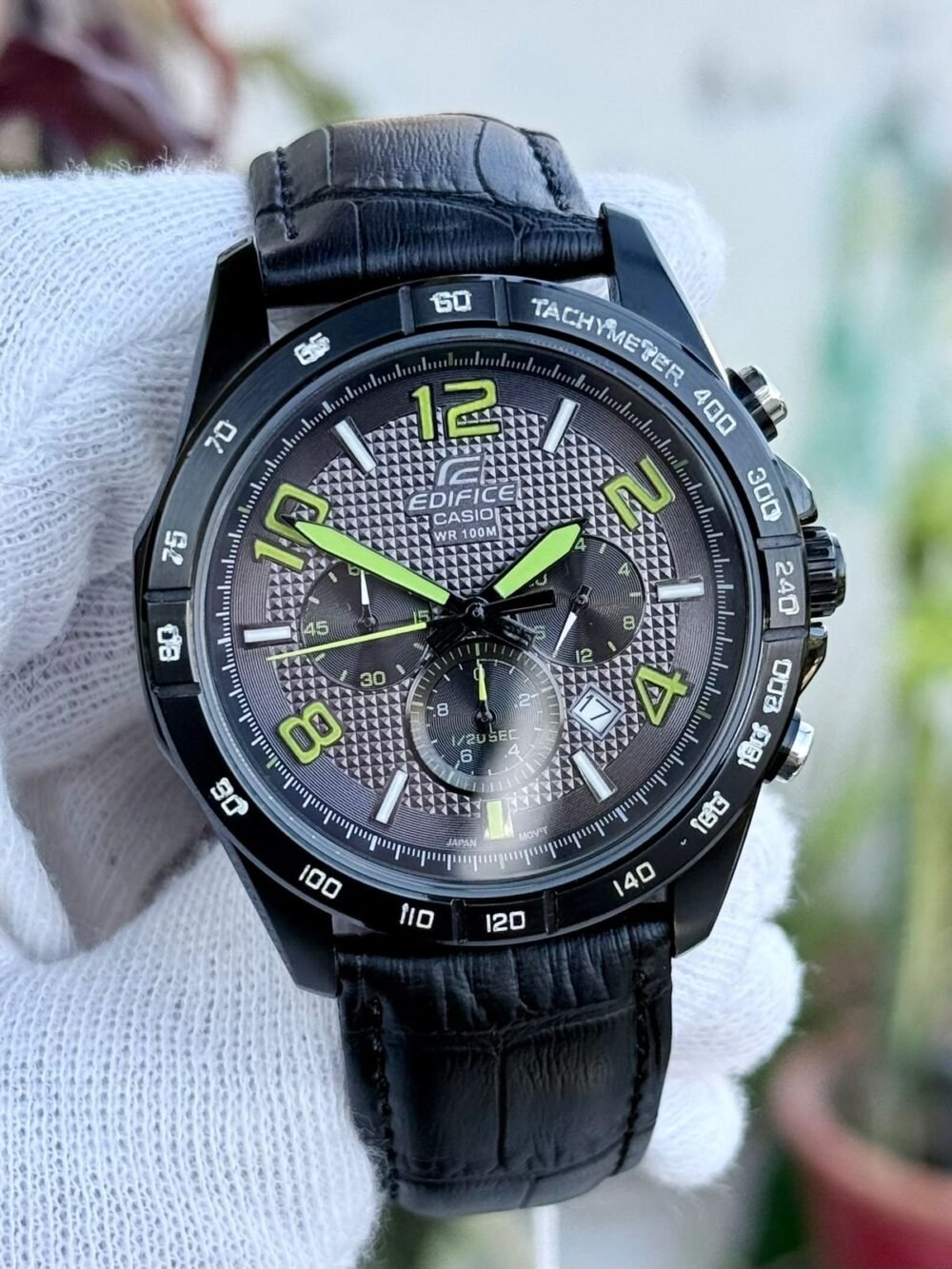 CASIO Edifice Chronograph EFR-516 Grey Dial Black IP 40mm Quartz Japan Mens