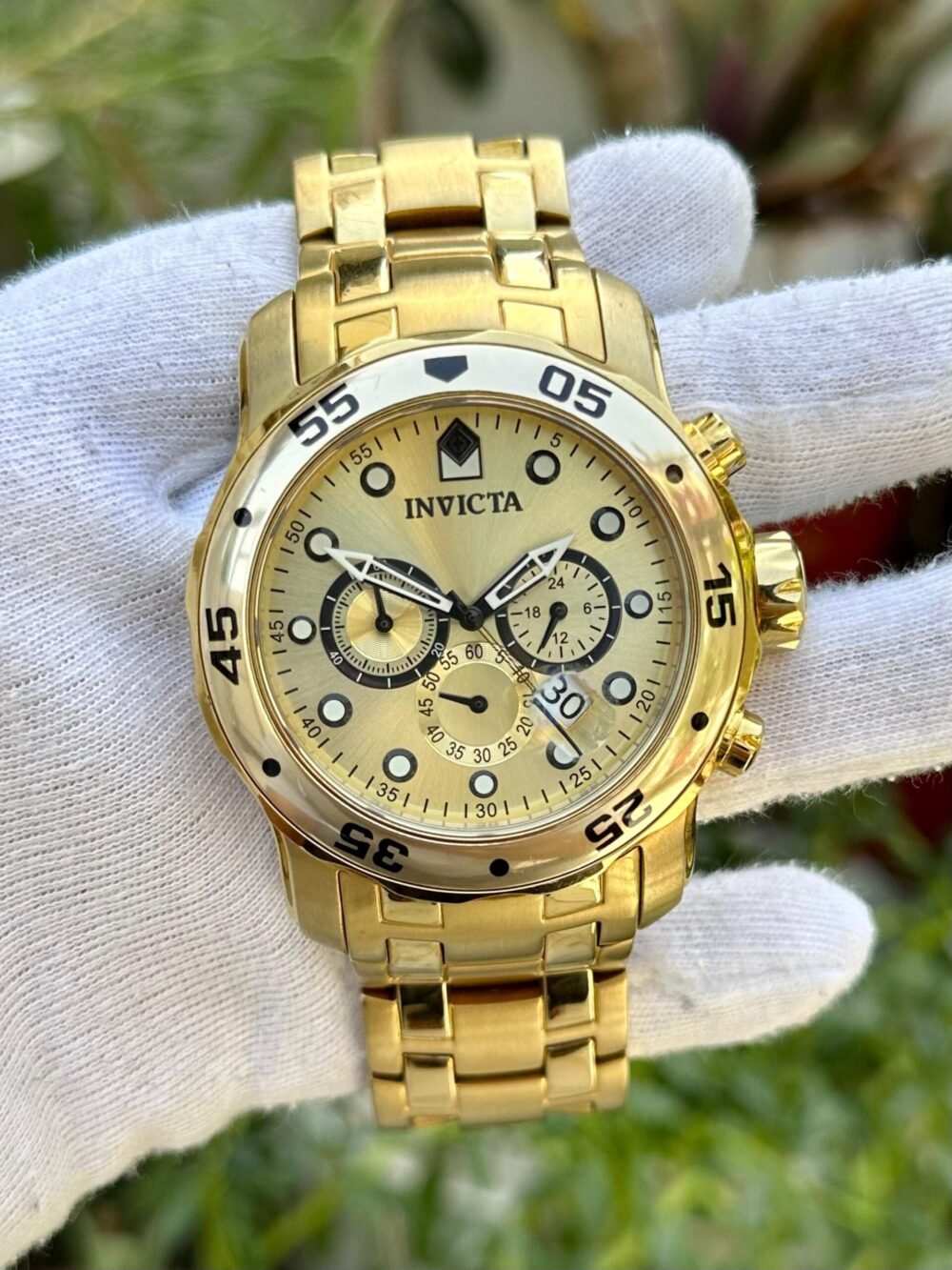 INVICTA Jumbo XL Chronograph Gold Dial Gold-Tone 45mm Quartz Swiss Mens