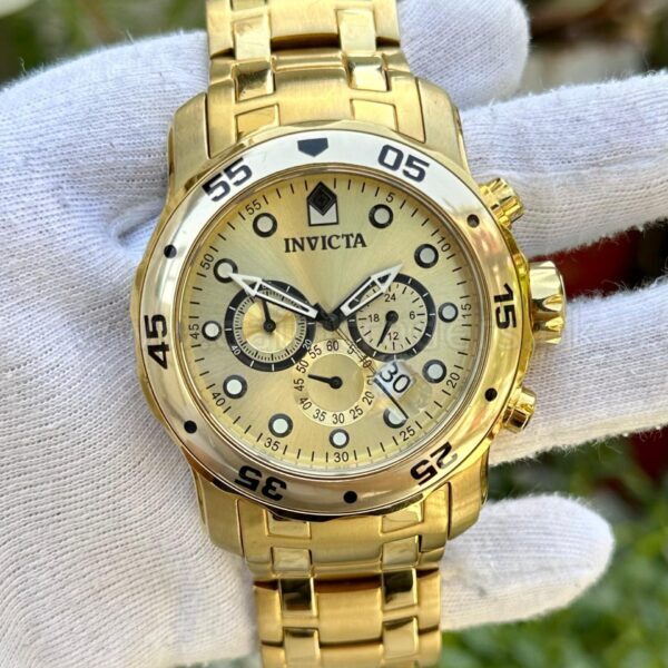 INVICTA Jumbo XL Chronograph Gold Dial Gold-Tone 45mm Quartz Swiss Mens