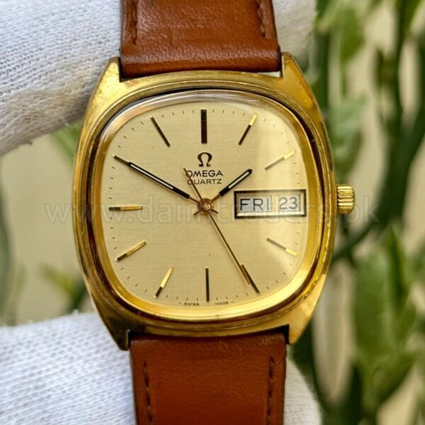OMEGA Vintage 196.0066 Champagne Day-Date Dial Gold Plated 38mm Quartz Swiss Mens