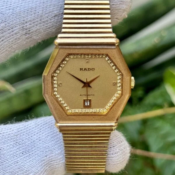 RADO 561.3379.2 Champagne Crystal Dial Gold Plated Octagon 36mm Vintage Automatic Swiss Mens