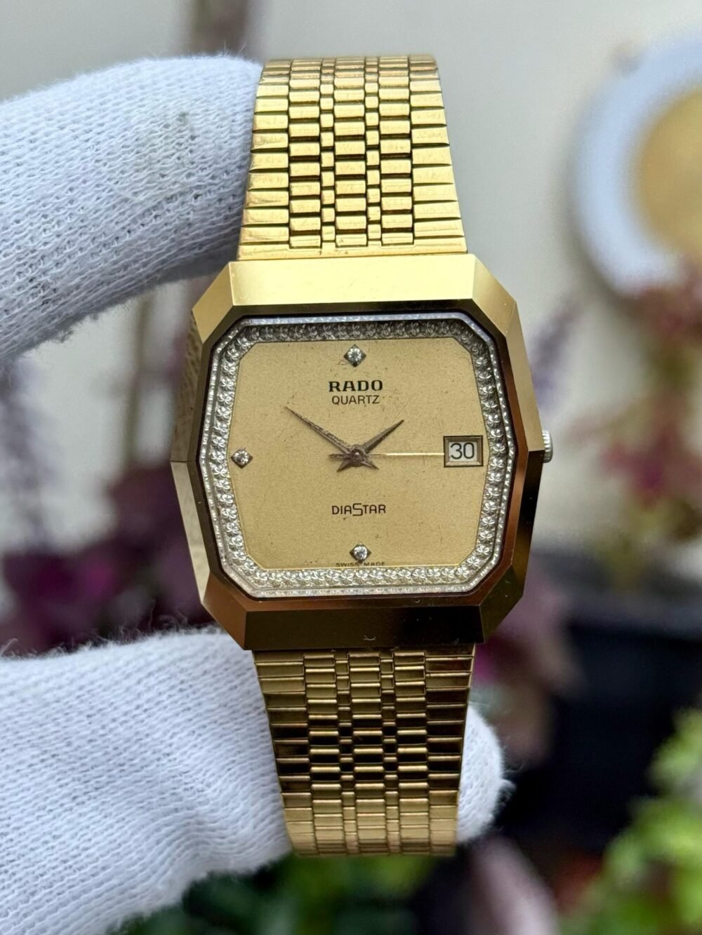 RADO DiaStar 119.0183.3 Champagne Dial Crystal Bezel Gold-Tone 38mm Quartz Swiss Mens