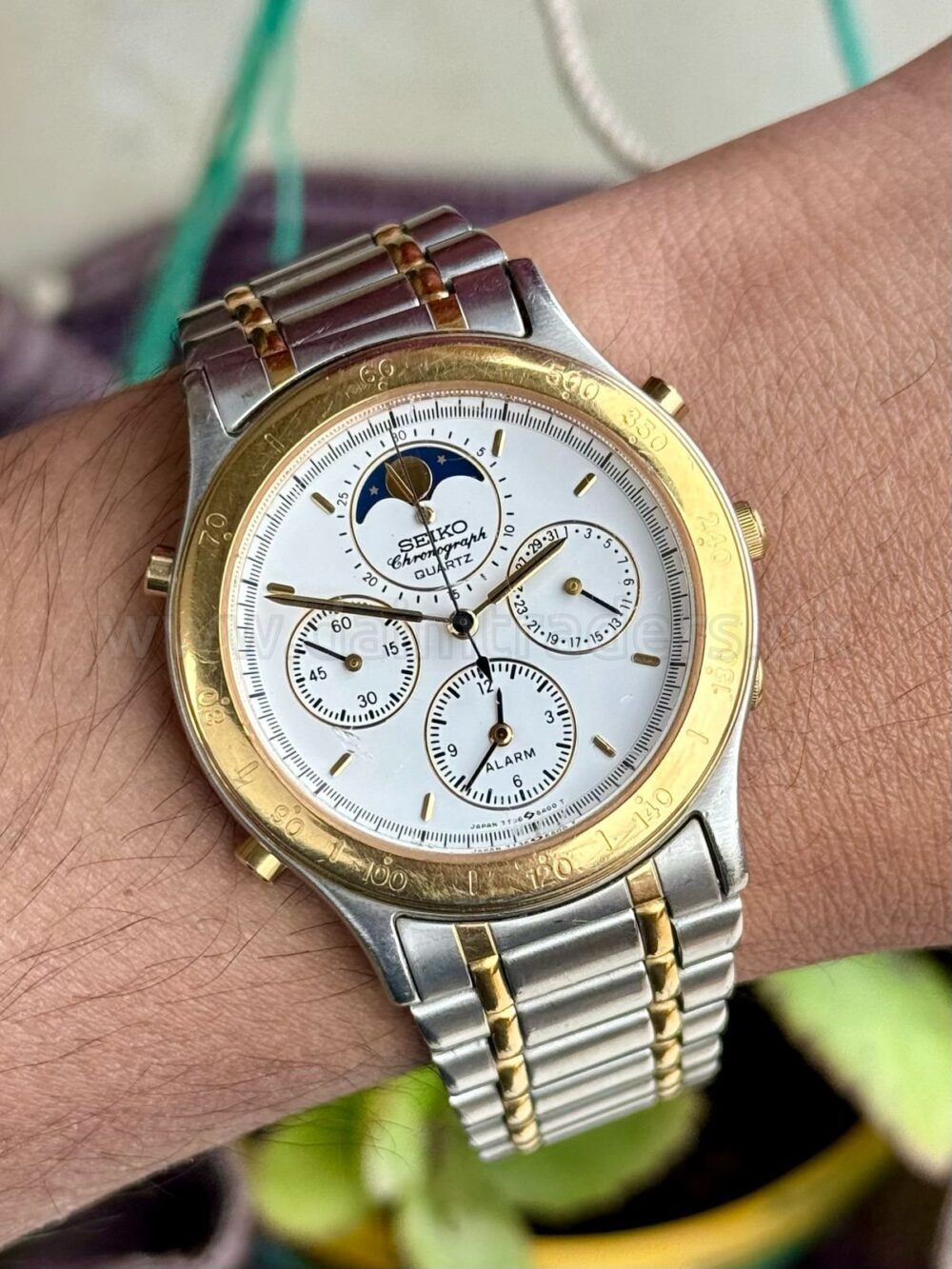 SEIKO Chronograph Moonphase 7T36-6A00 White Dial Two-Tone Quartz Japan Mens – photo 2