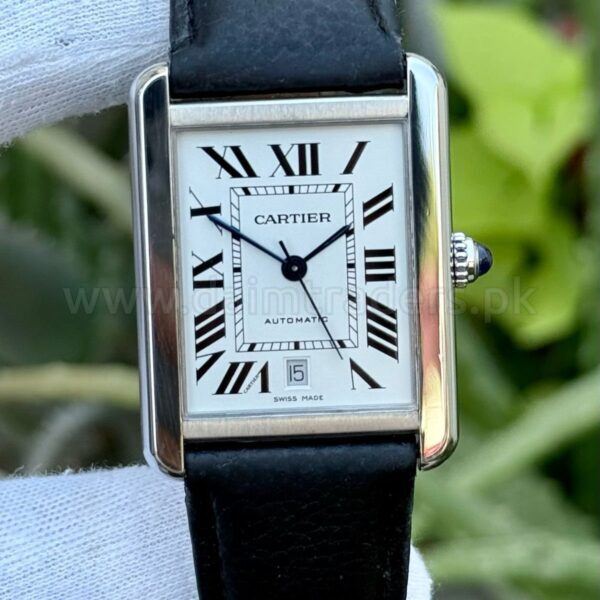 CARTIER Tank Solo XL 3800 W5200027 Silver Dial Leather Automatic Swiss Mens
