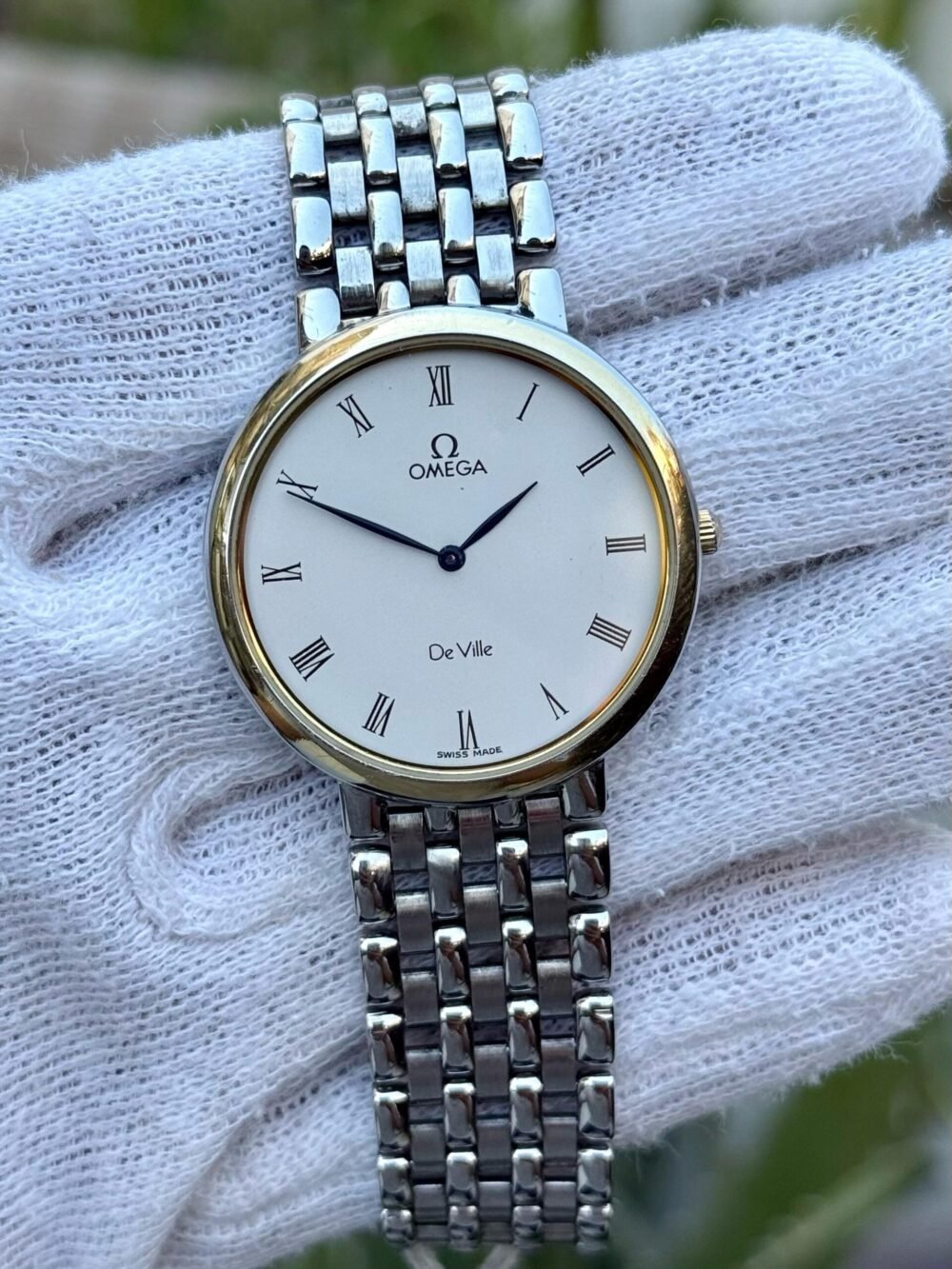OMEGA De Ville 196.0312 White Roman Dial 18k Gold Bezel 34mm Quartz Swiss Mens – photo 2