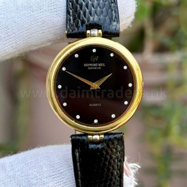 Raymond Weil 3703 Black Dial 18k Gold Plated 34mm Quartz Swiss Mens