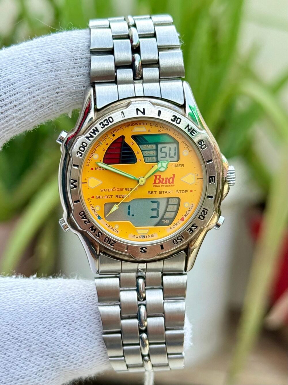 Budwiser Budweiser Bud Ana-Digi Multifunction Yellow Dial 38mm Quartz Korea Mens