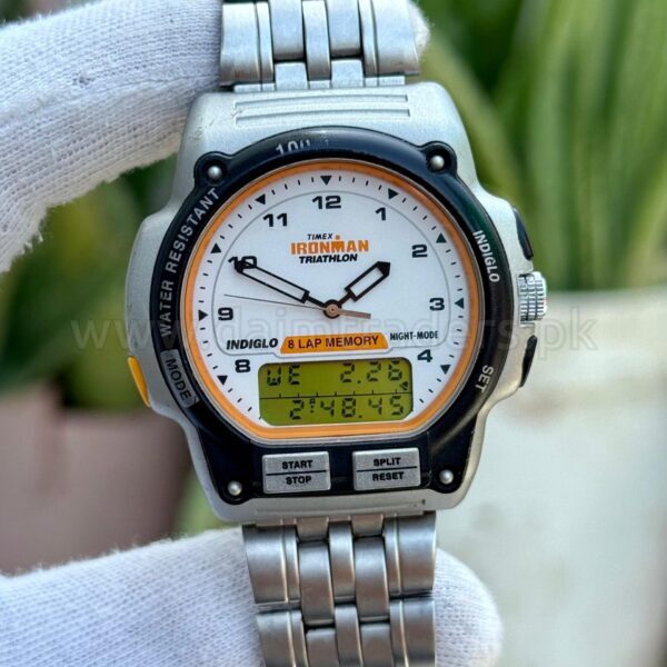 TIMEX Ironman Triathlon 8-Lap Indiglo White Dial Ana-Digi 40mm Quartz Mens