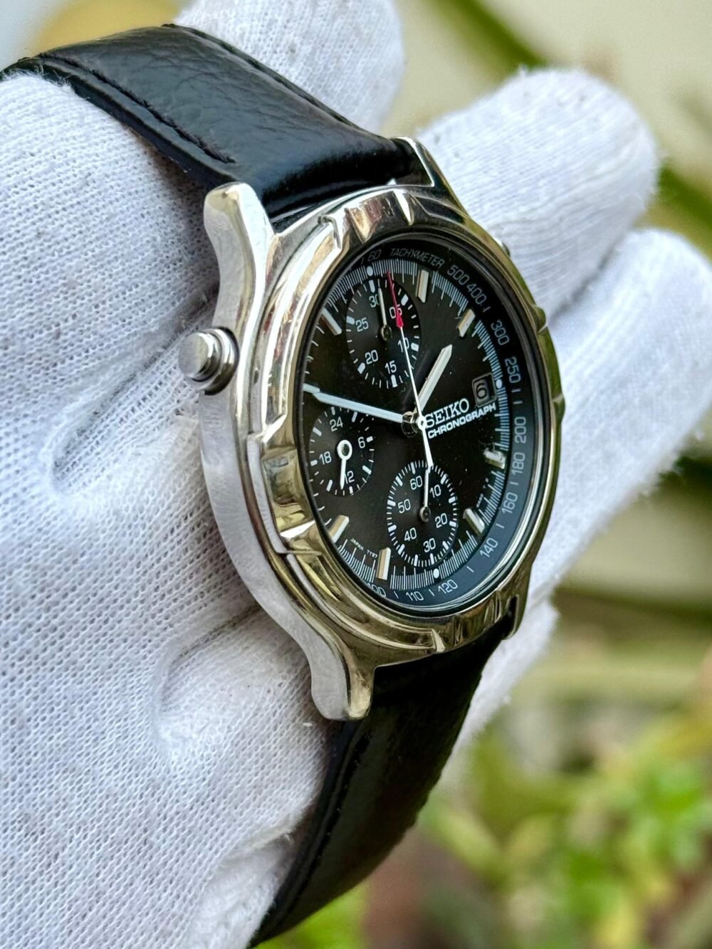 SEIKO Chronograph 7T27 Black Dial 37mm Vintage Quartz Japan Mens – photo 3