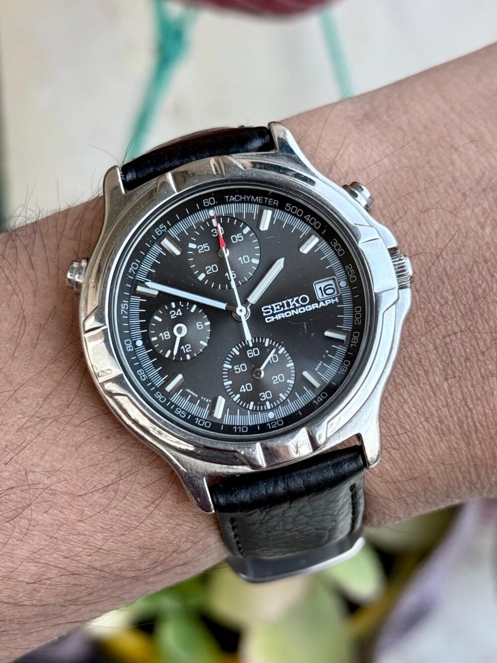 SEIKO Chronograph 7T27 Black Dial 37mm Vintage Quartz Japan Mens – photo 2