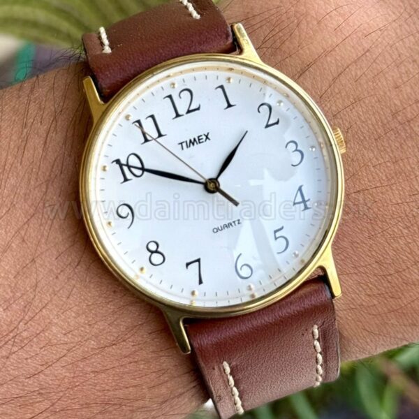 TIMEX White Dial Arabic Numerals Gold-Tone Slim Quartz USA Unisex
