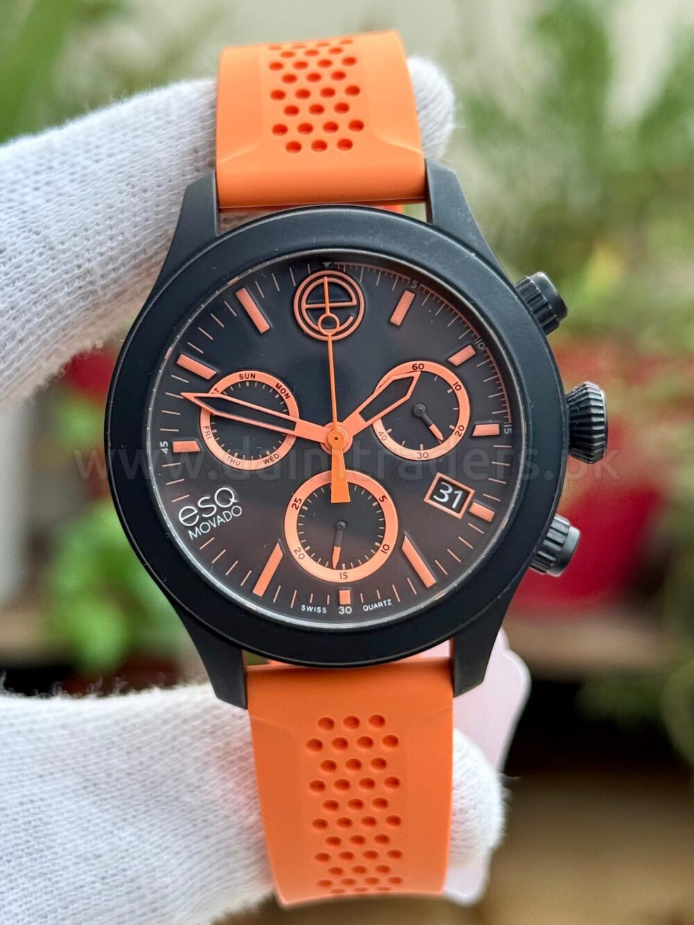 Movado ESQ Movado 07301460 Black Dial Orange Chronograph Black PVD 40mm Quartz Swiss Mens – photo 2