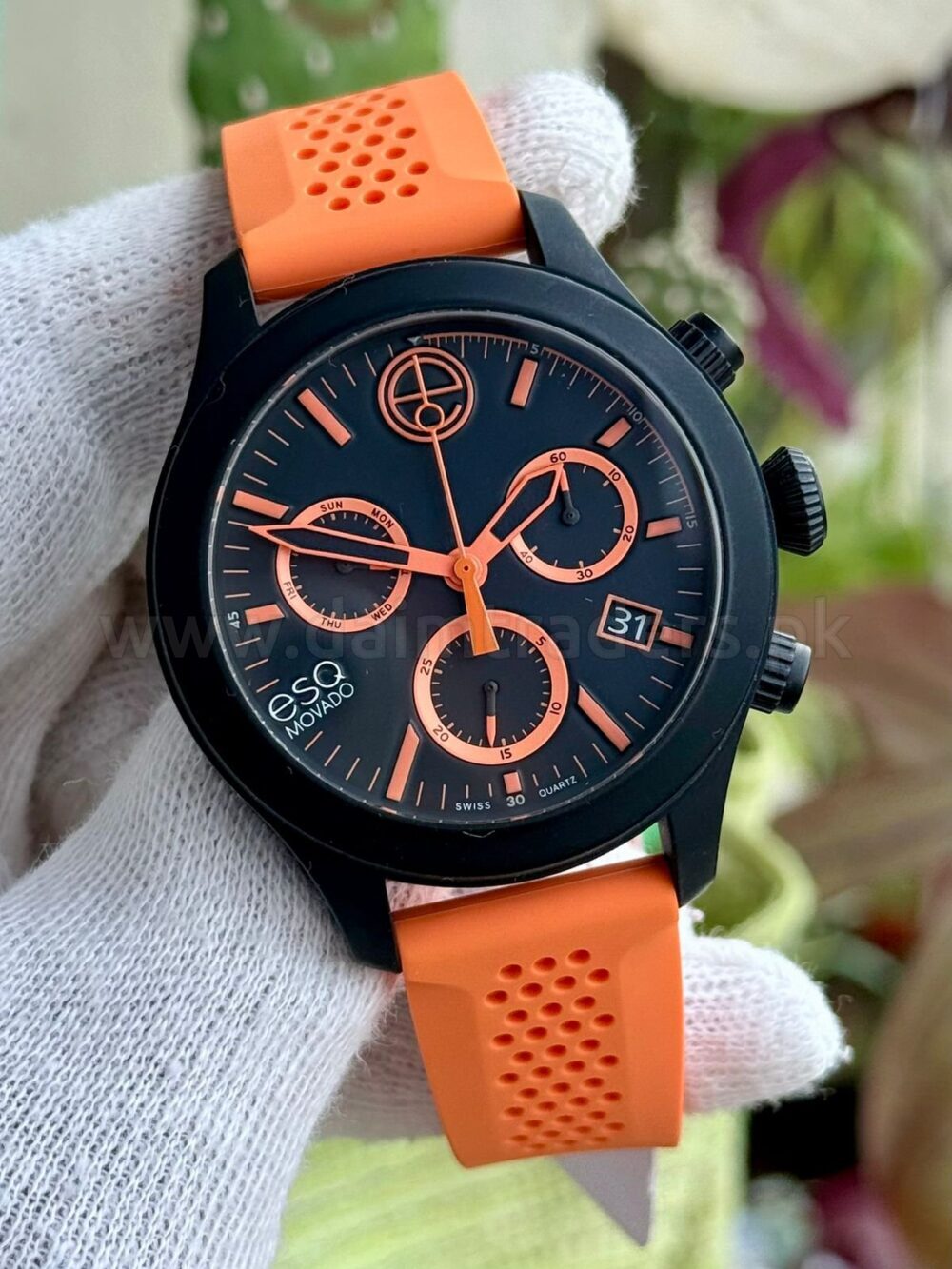 Movado ESQ Movado 07301460 Black Dial Orange Chronograph Black PVD 40mm Quartz Swiss Mens
