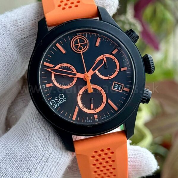 Movado ESQ Movado 07301460 Black Dial Orange Chronograph Black PVD 40mm Quartz Swiss Mens