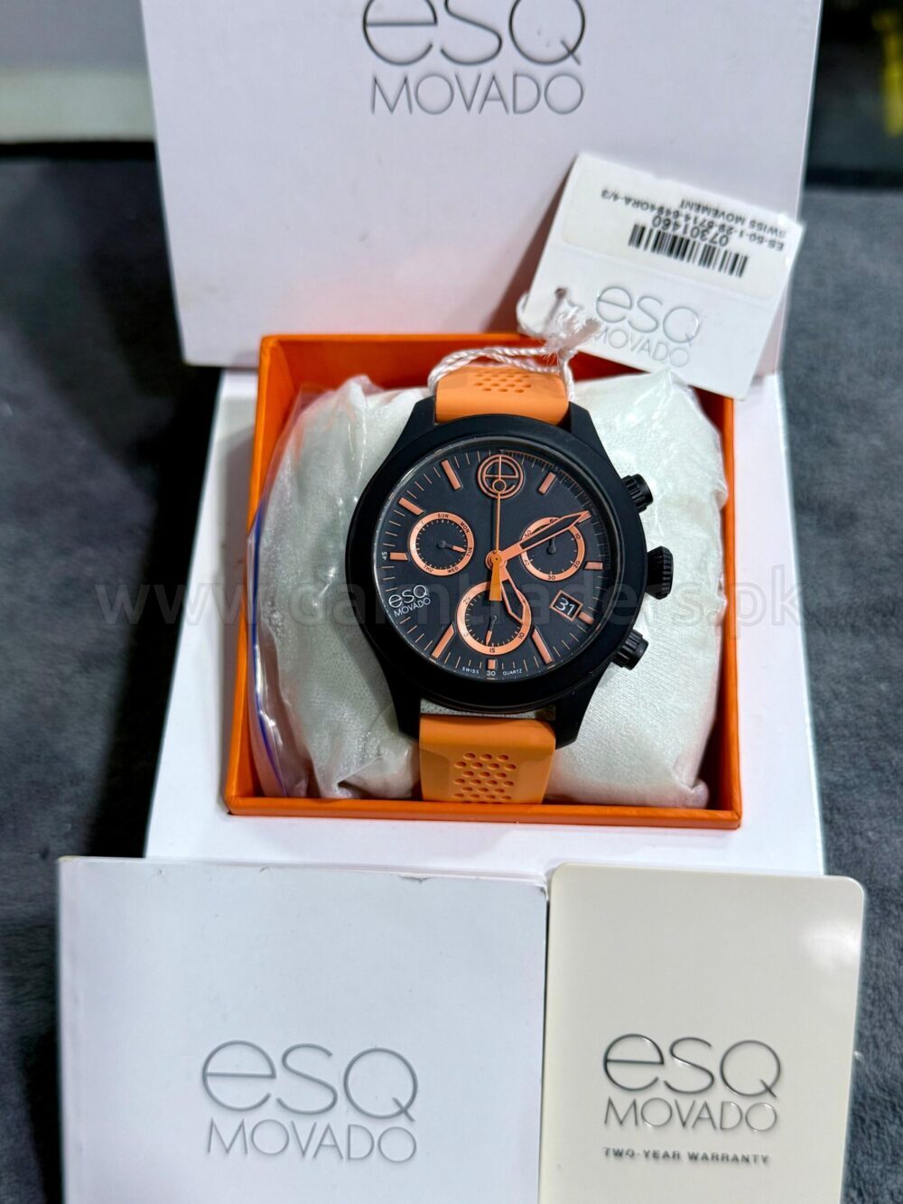 Movado ESQ Movado 07301460 Black Dial Orange Chronograph Black PVD 40mm Quartz Swiss Mens – photo 4