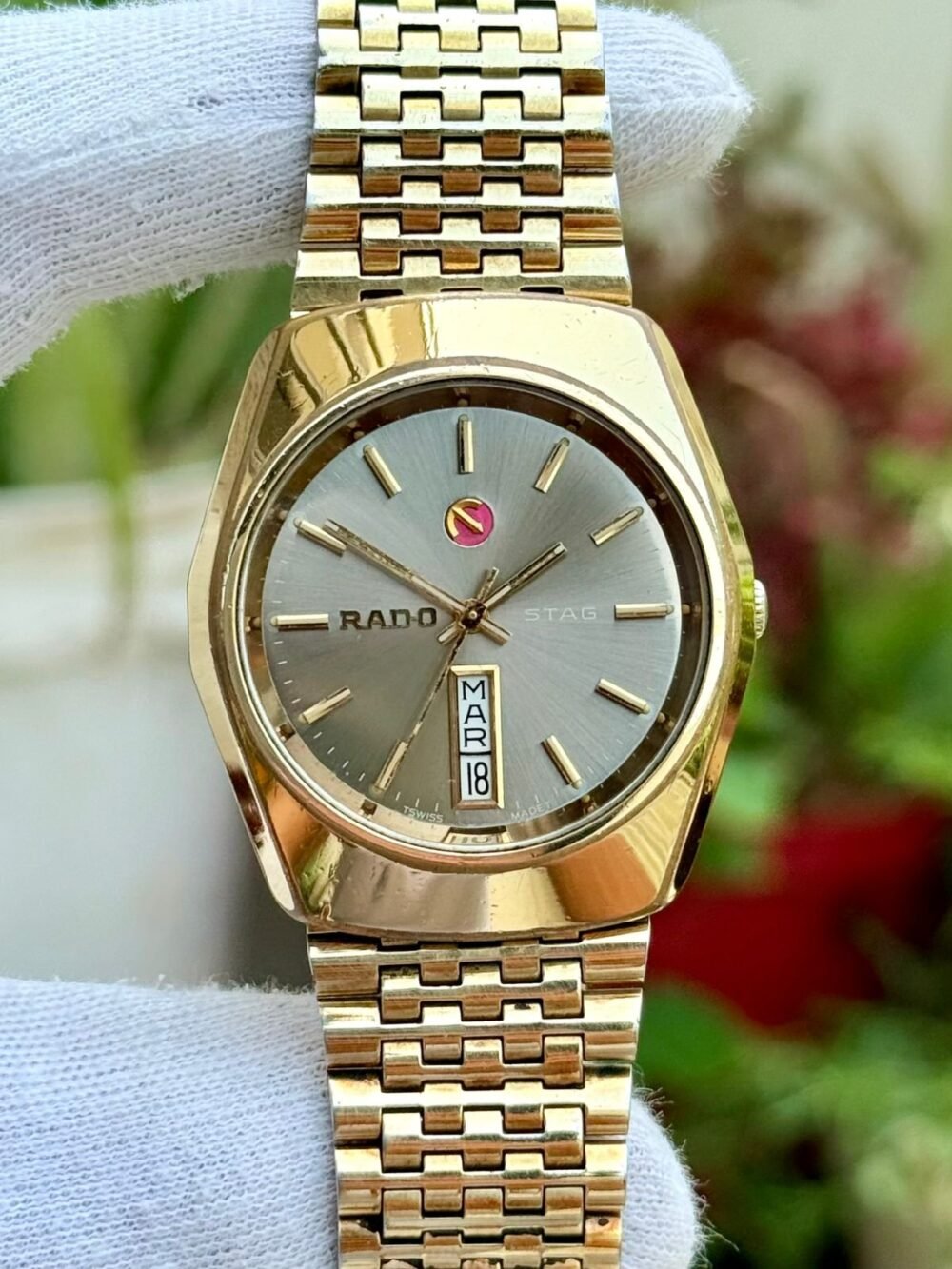 RADO Stag 603.3179.2 Grey Dial Day-Date Gold Plated 38mm Vintage Automatic Swiss Mens – photo 2