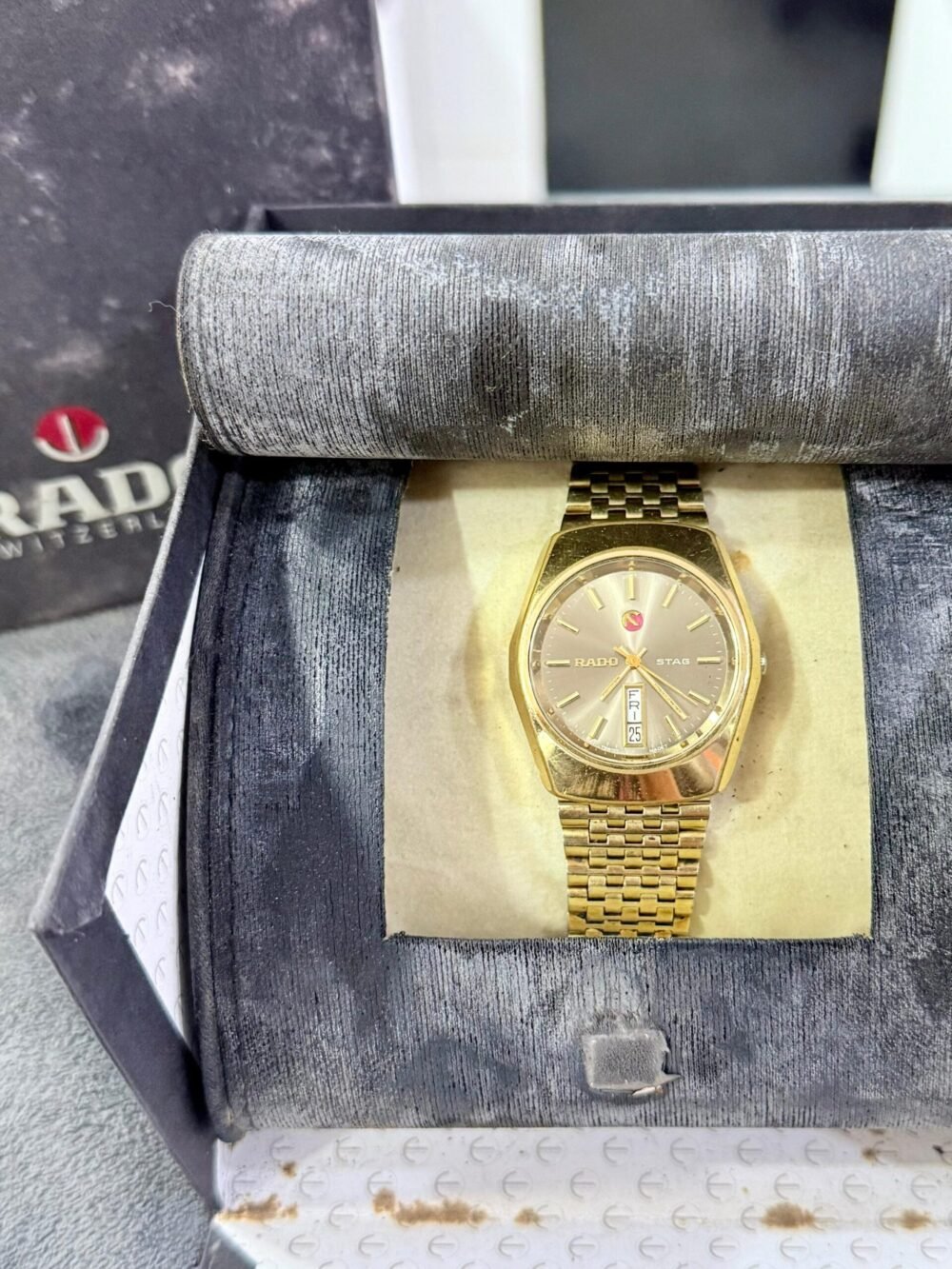 RADO Stag 603.3179.2 Grey Dial Day-Date Gold Plated 38mm Vintage Automatic Swiss Mens – photo 4