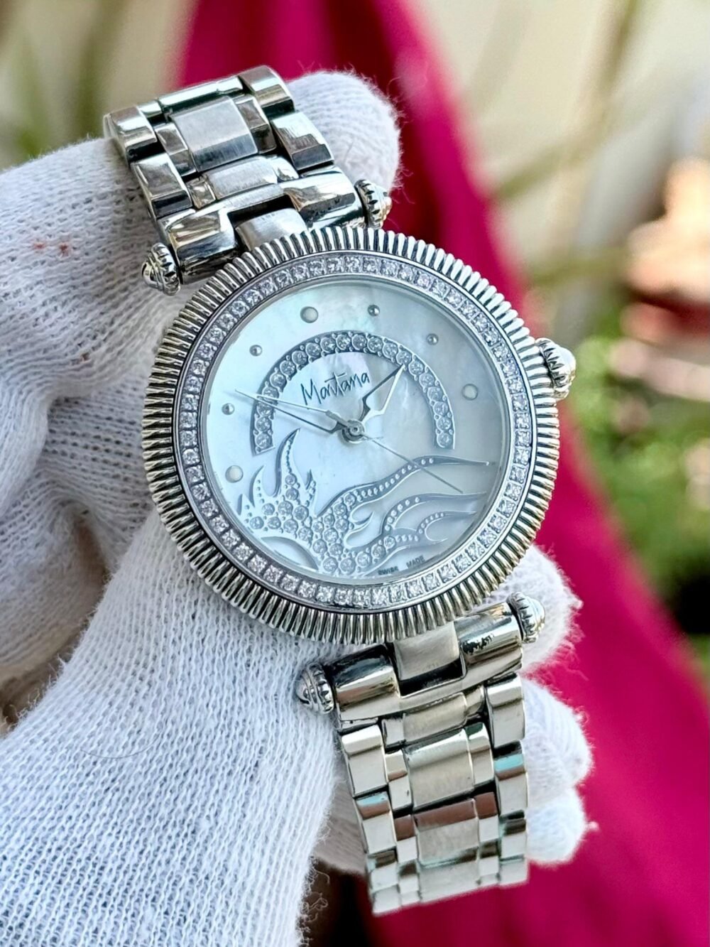 MARTANA Mother of Pearl Dolphin Dial Crystal Bezel 38mm Quartz Swiss Mens