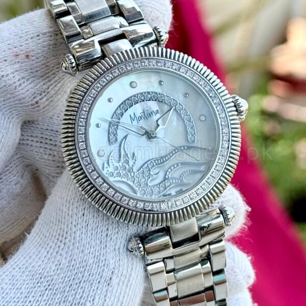 MARTANA Mother of Pearl Dolphin Dial Crystal Bezel 38mm Quartz Swiss Mens
