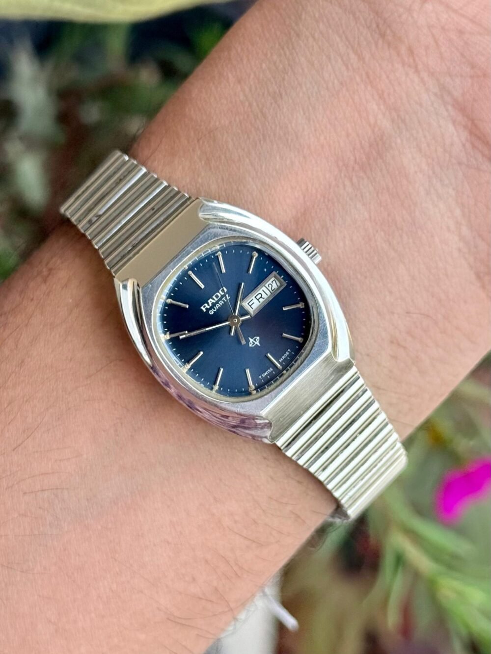 RADO 722.3089.4 Blue Dial Day-Date Steel 28mm Vintage Quartz Swiss Ladies
