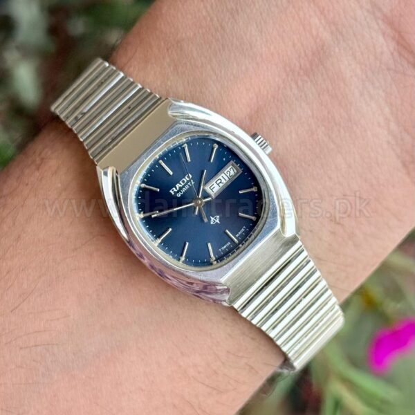 RADO 722.3089.4 Blue Dial Day-Date Steel 28mm Vintage Quartz Swiss Ladies