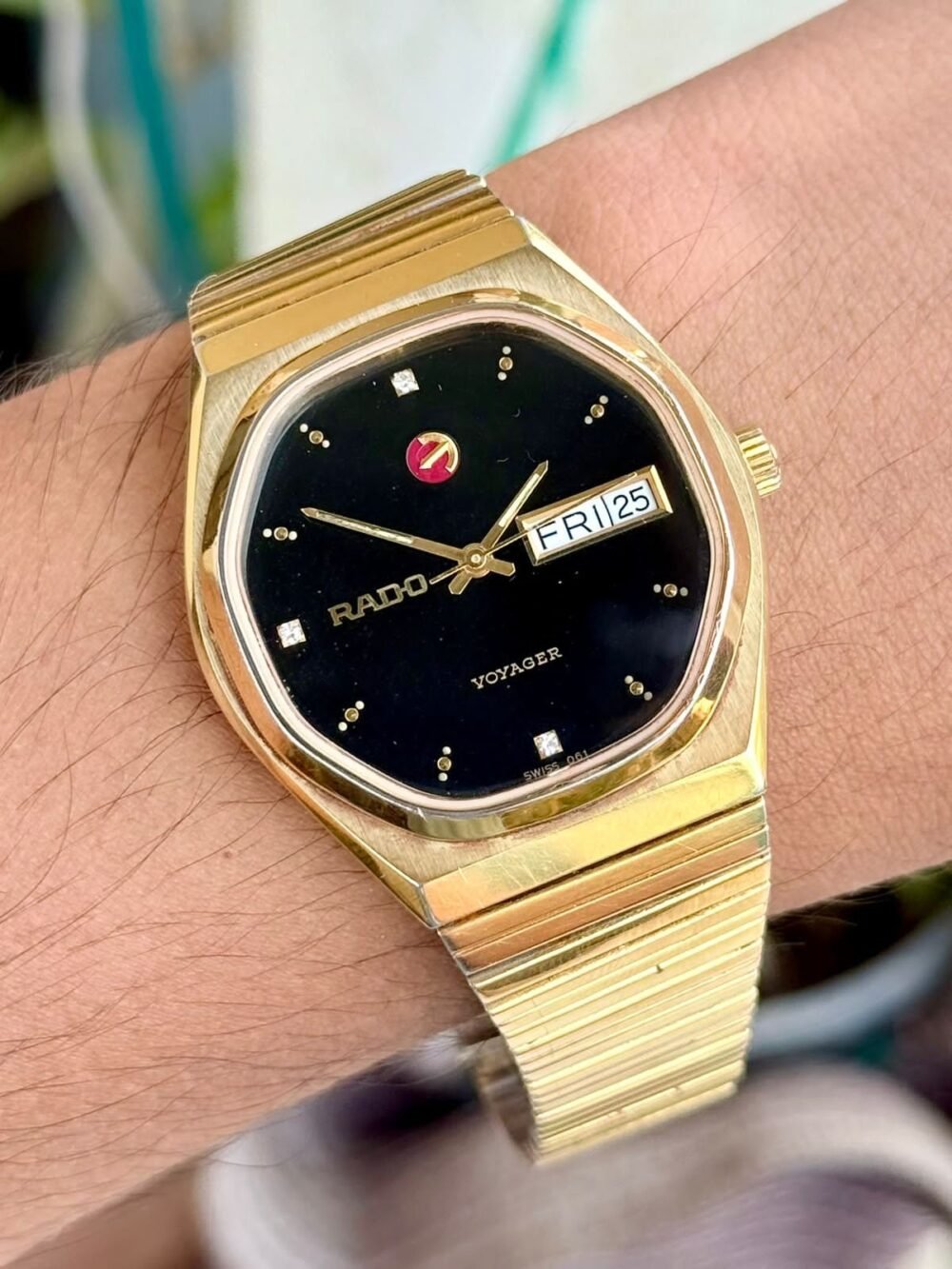 RADO Voyager 636.8020.2 Black Dial Day-Date Gold Plated 36mm Automatic Swiss Mens
