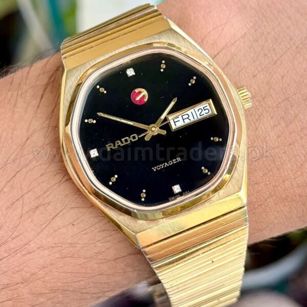 RADO Voyager 636.8020.2 Black Dial Day-Date Gold Plated 36mm Automatic Swiss Mens