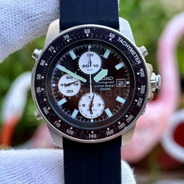 SEIKO Vintage Panda Chronograph 7T32-7H00 Black Dial 100m 38mm Quartz Japan Mens