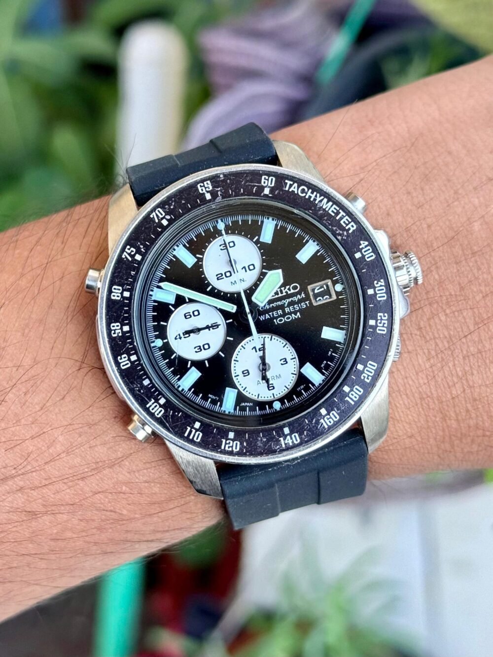 SEIKO Vintage Panda Chronograph 7T32-7H00 Black Dial 100m 38mm Quartz Japan Mens – photo 2