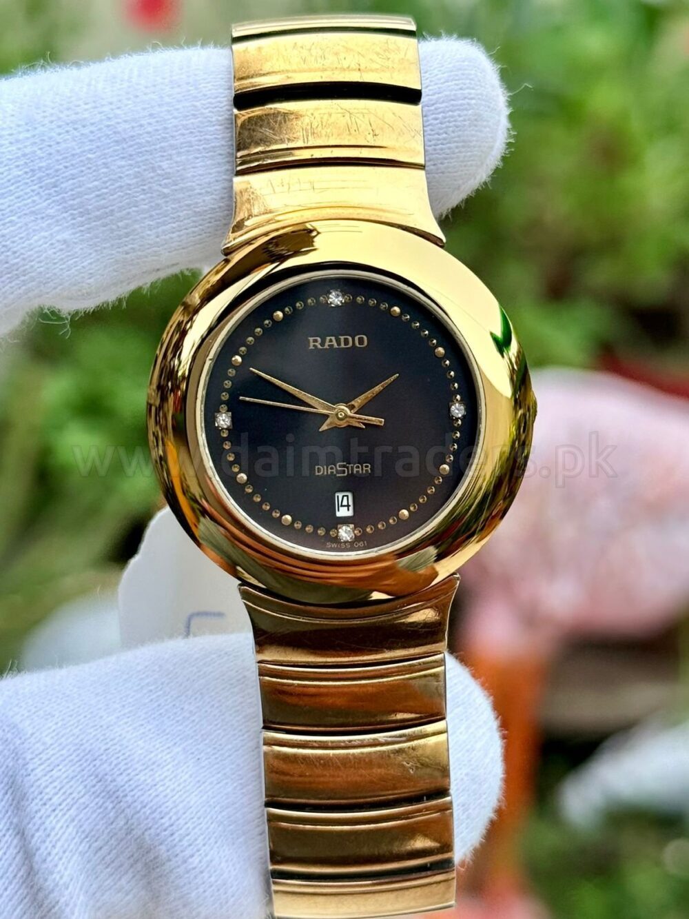 RADO DiaStar 129.6286.3 Black Diamond Dial Gold-Tone 36mm Quartz Swiss Mens