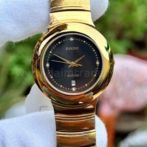 RADO DiaStar 129.6286.3 Black Diamond Dial Gold-Tone 36mm Quartz Swiss Mens
