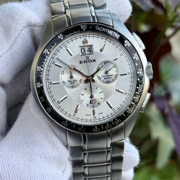 EDOX Classic One Chronograph 10007 Silver Dial Big Date 44mm Quartz Swiss Mens