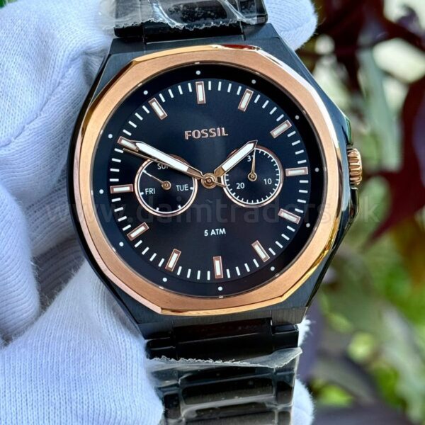 FOSSIL Multifunction BQ2645SET Black Dial Rose Gold Bezel 44mm Quartz Mens