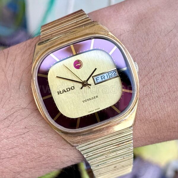 RADO Voyager 838 Champagne Burgundy Dial Day-Date Gold Plated 38mm Automatic Swiss Mens