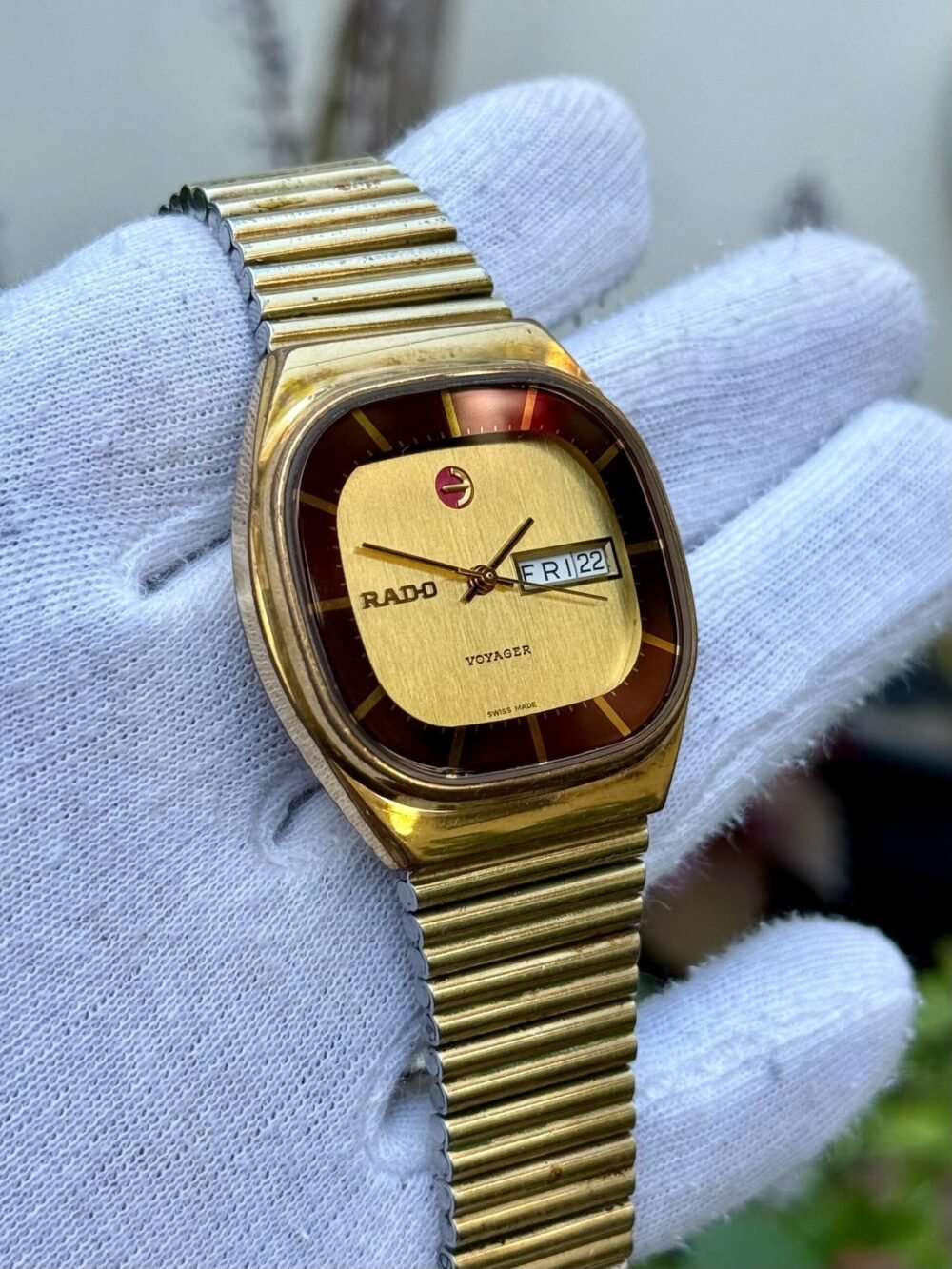 RADO Voyager 838 Champagne Burgundy Dial Day-Date Gold Plated 38mm Automatic Swiss Mens – photo 3