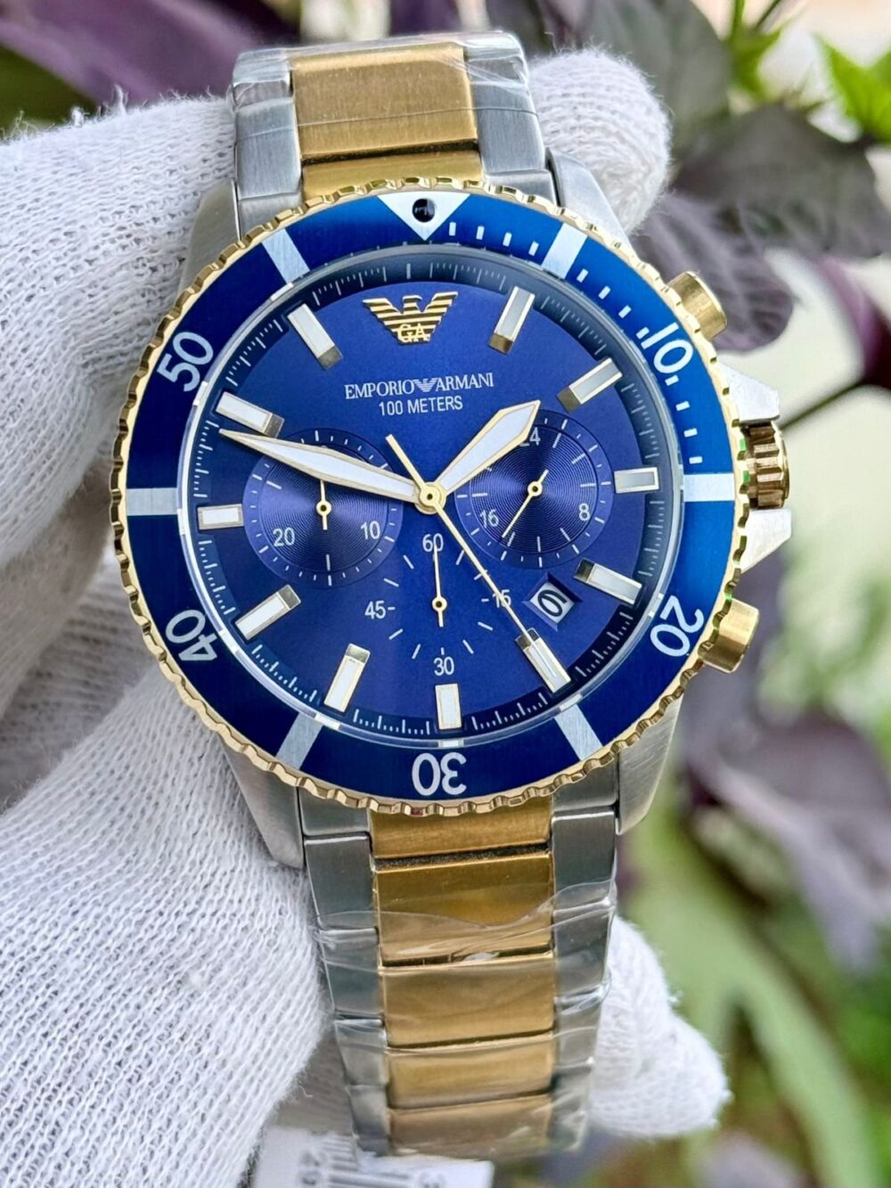 Emporio Armani Diver Chronograph AR11362 Blue Dial Two-Tone 43mm Quartz Mens