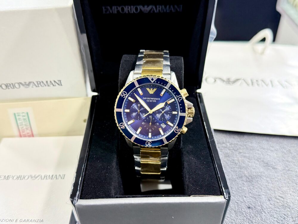 Emporio Armani Diver Chronograph AR11362 Blue Dial Two-Tone 43mm Quartz Mens – photo 4