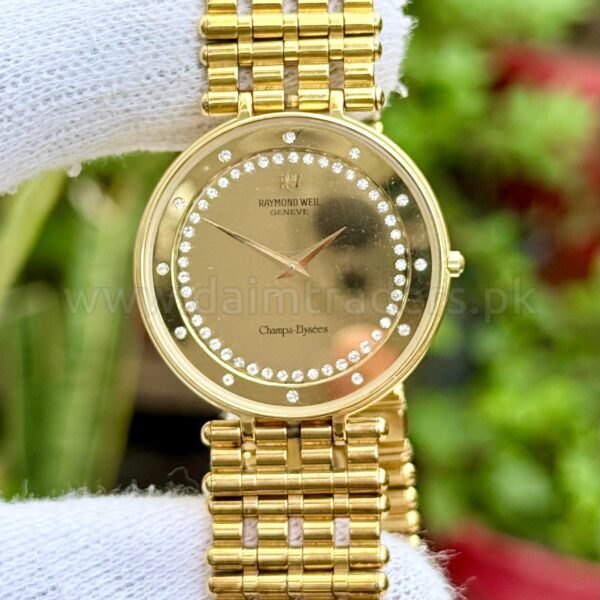 Raymond Weil Champs Elysees 108-2 Champagne Crystal Dial Gold Plated Quartz Swiss Mens