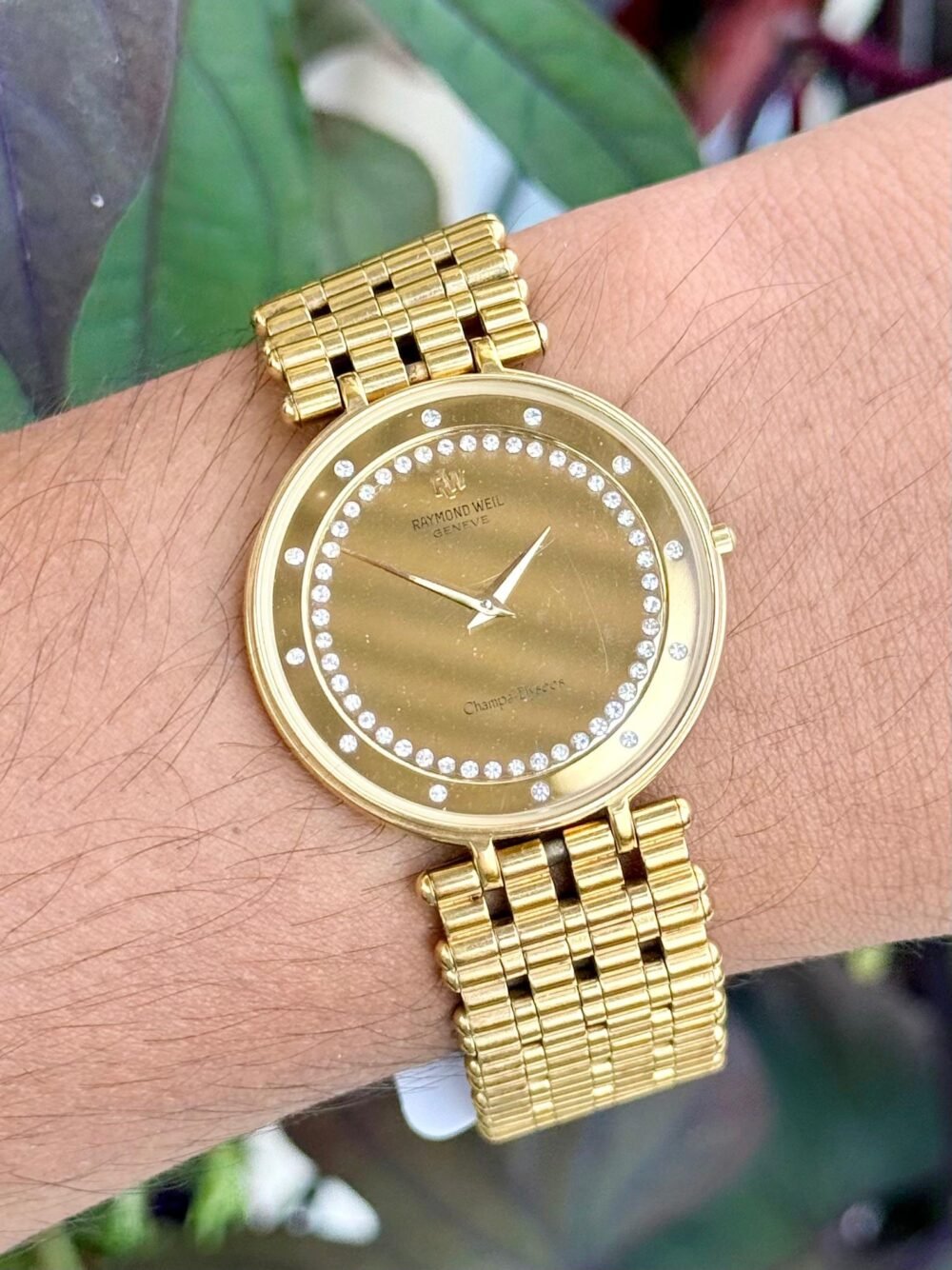 Raymond Weil Champs Elysees 108-2 Champagne Crystal Dial Gold Plated Quartz Swiss Mens – photo 2