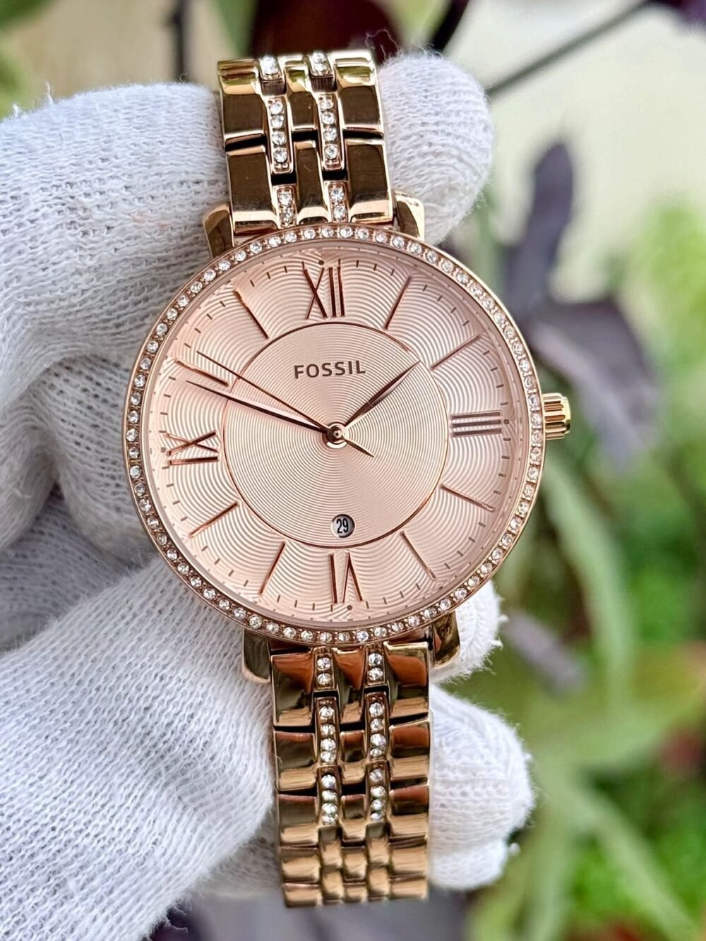 FOSSIL Jacqueline ES3546 Rose Gold Dial Crystal Bezel 38mm Quartz Ladies