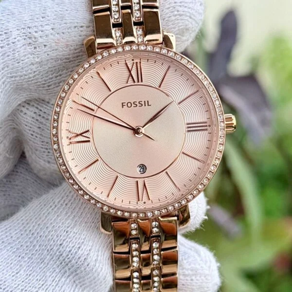FOSSIL Jacqueline ES3546 Rose Gold Dial Crystal Bezel 38mm Quartz Ladies