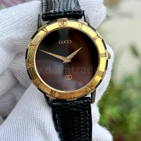 Gucci Vintage 3200 Black Dial Gold Micron 36mm Quartz Swiss Mens