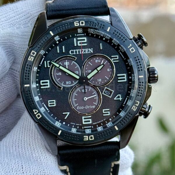 CITIZEN Eco-Drive Chronograph AT2447 Black Dial Black IP 44mm Japan Mens