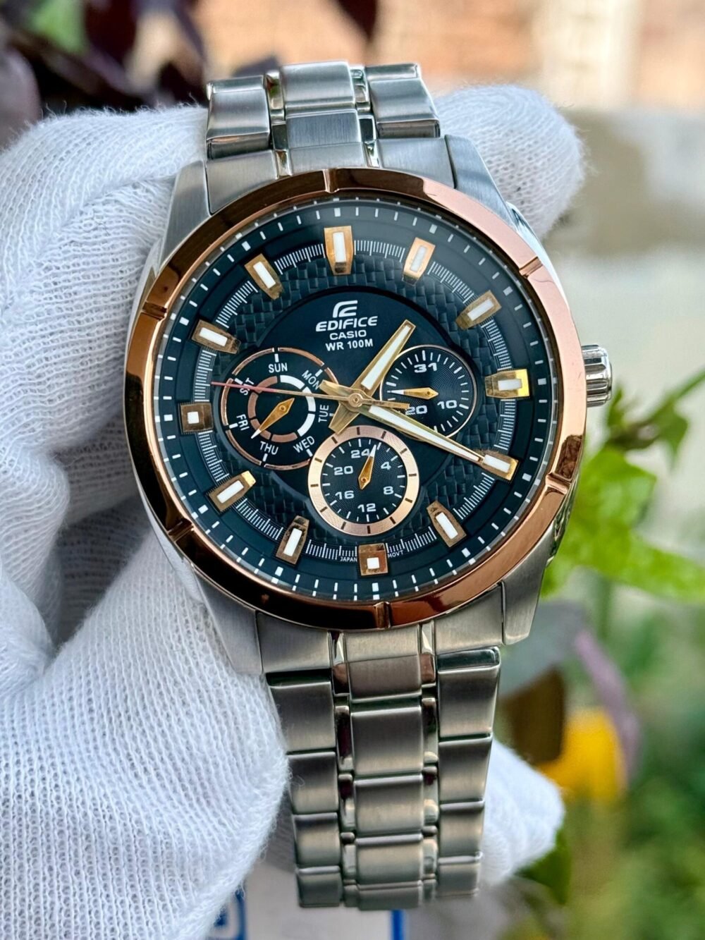 CASIO Edifice EF-327D Blue Dial Rose Gold Bezel Multifunction 40mm Quartz Japan Mens
